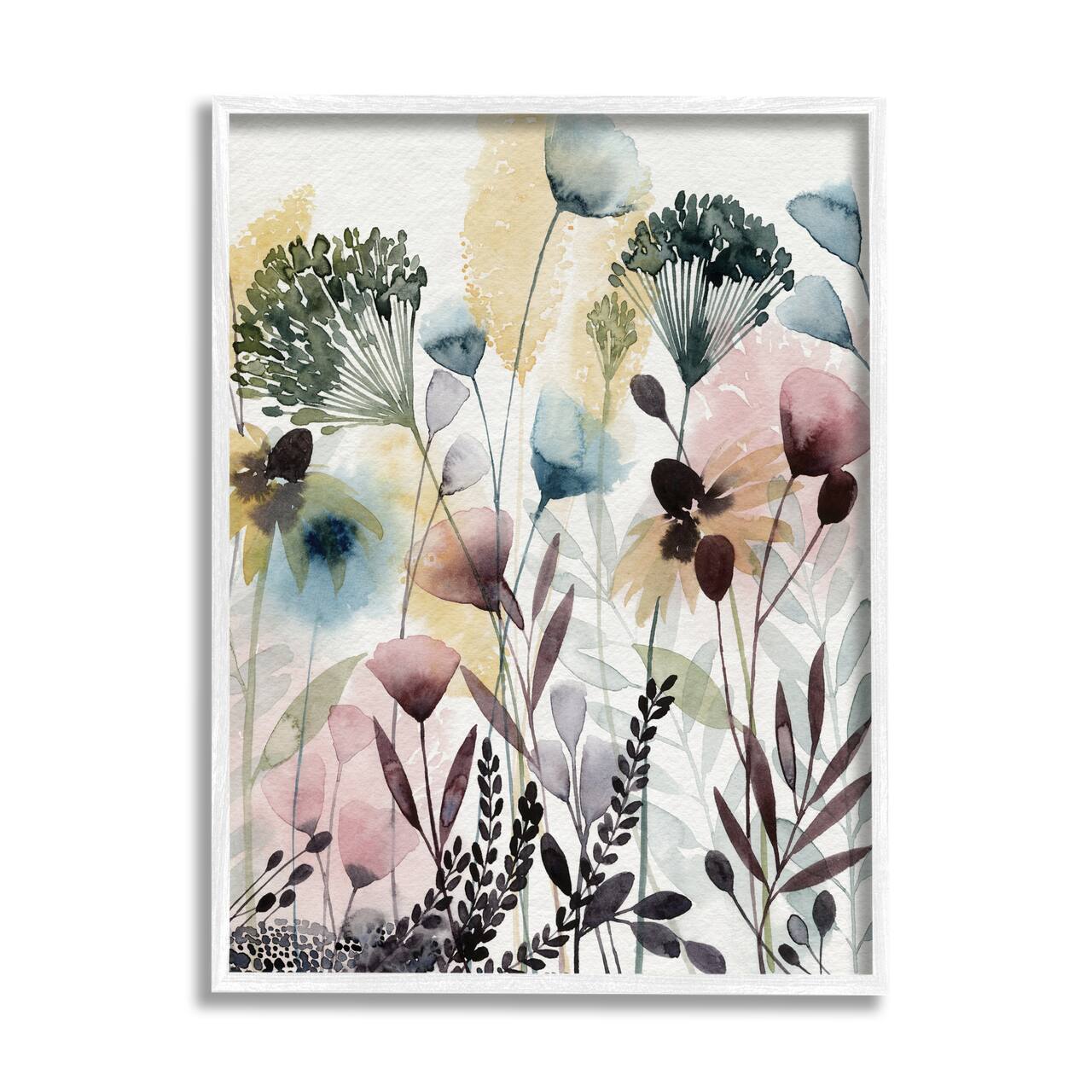 Stupell Industries Wild Florals Opaque Layers Soft Watercolor Pink Blue in White Frame Wall Art